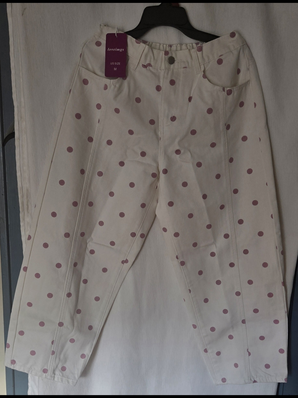 Loveimgs White Barrel Pants with Pink Polka Dots
